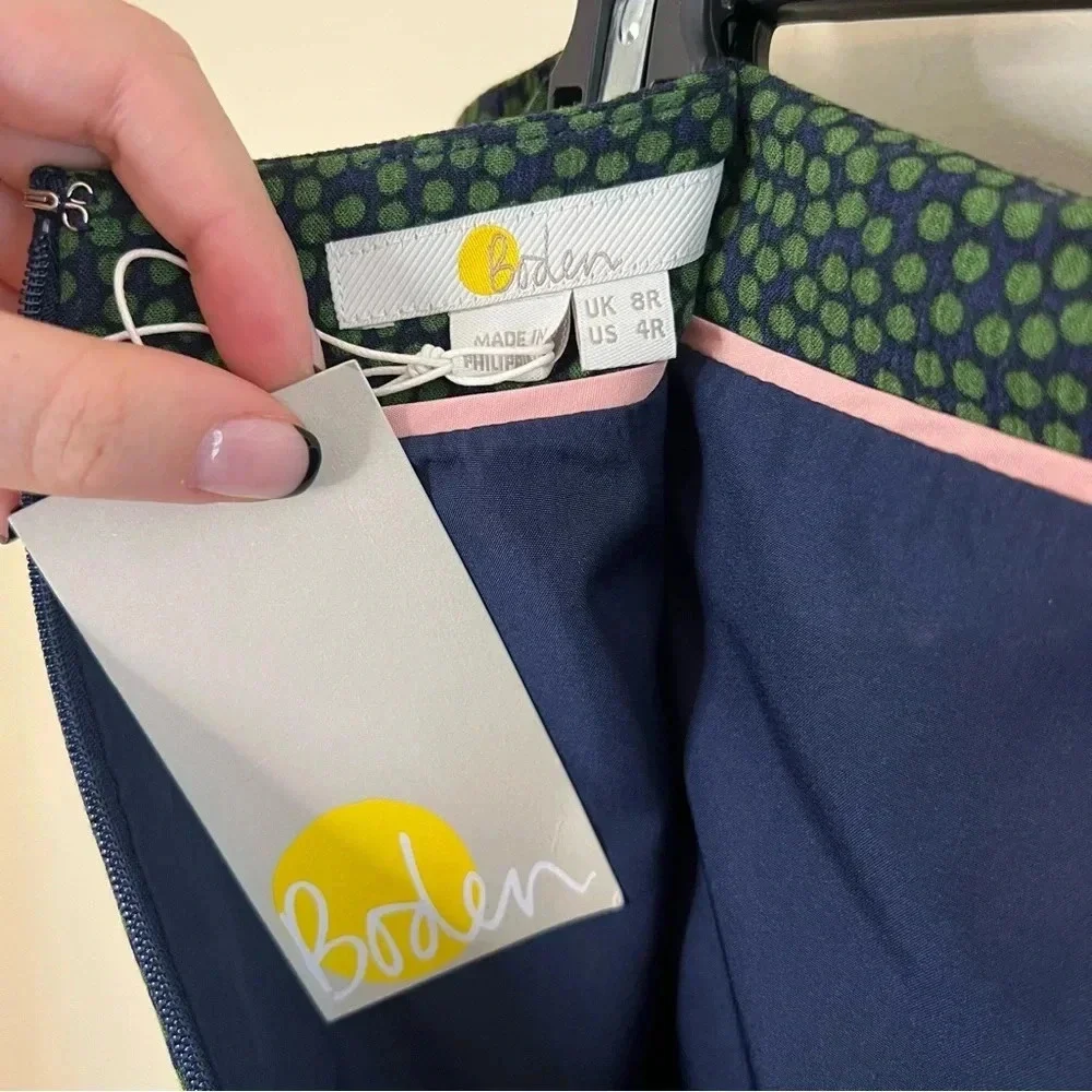 NEW BODEN Virginia Green and Navy Cluster Spot Skirt Size 4 - Picture 3 of 8